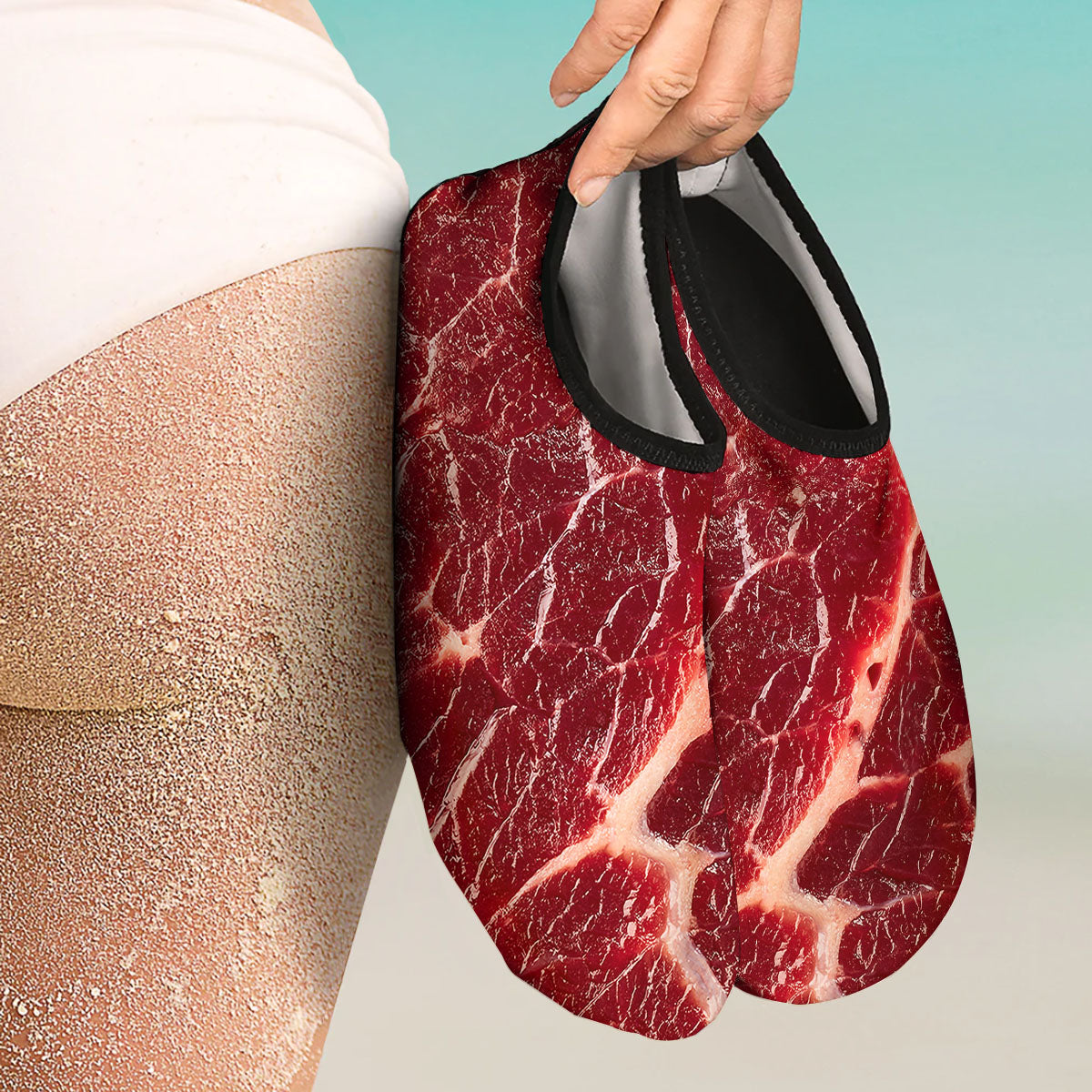 Texture Red Meat Print Water Shoes-grizzshop
