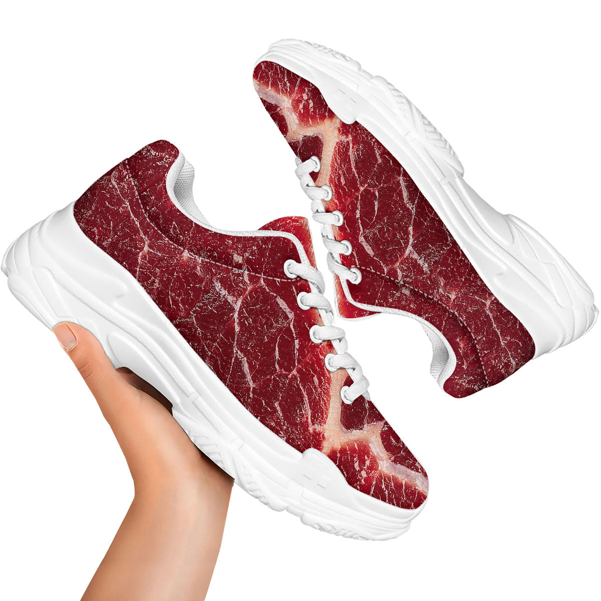 Texture Red Meat Print White Chunky Shoes-grizzshop