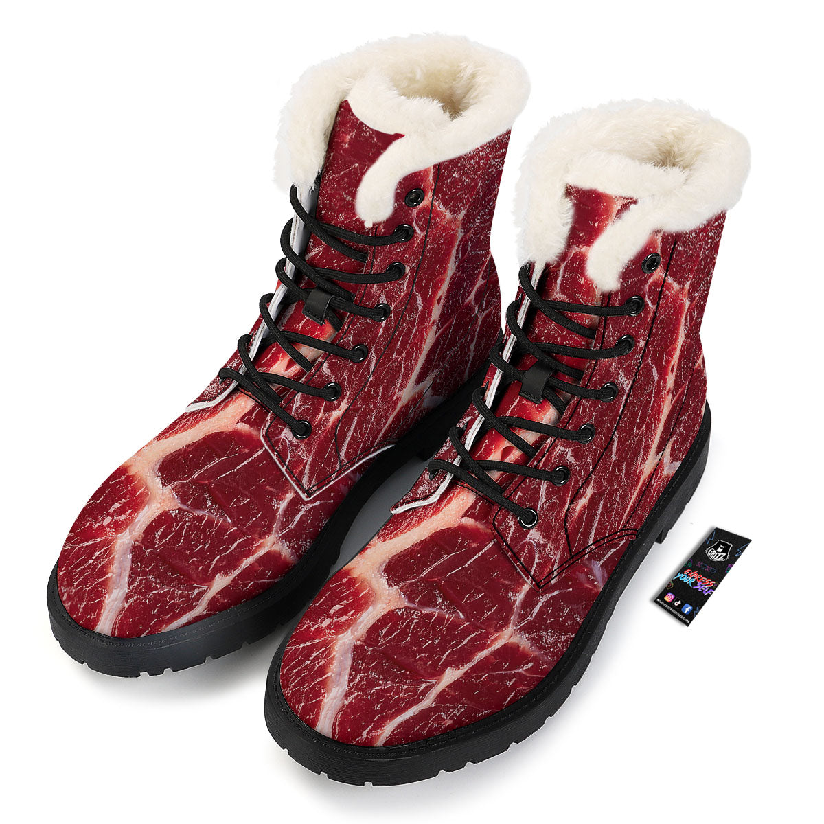 Texture Red Meat Print Winter Boots-grizzshop