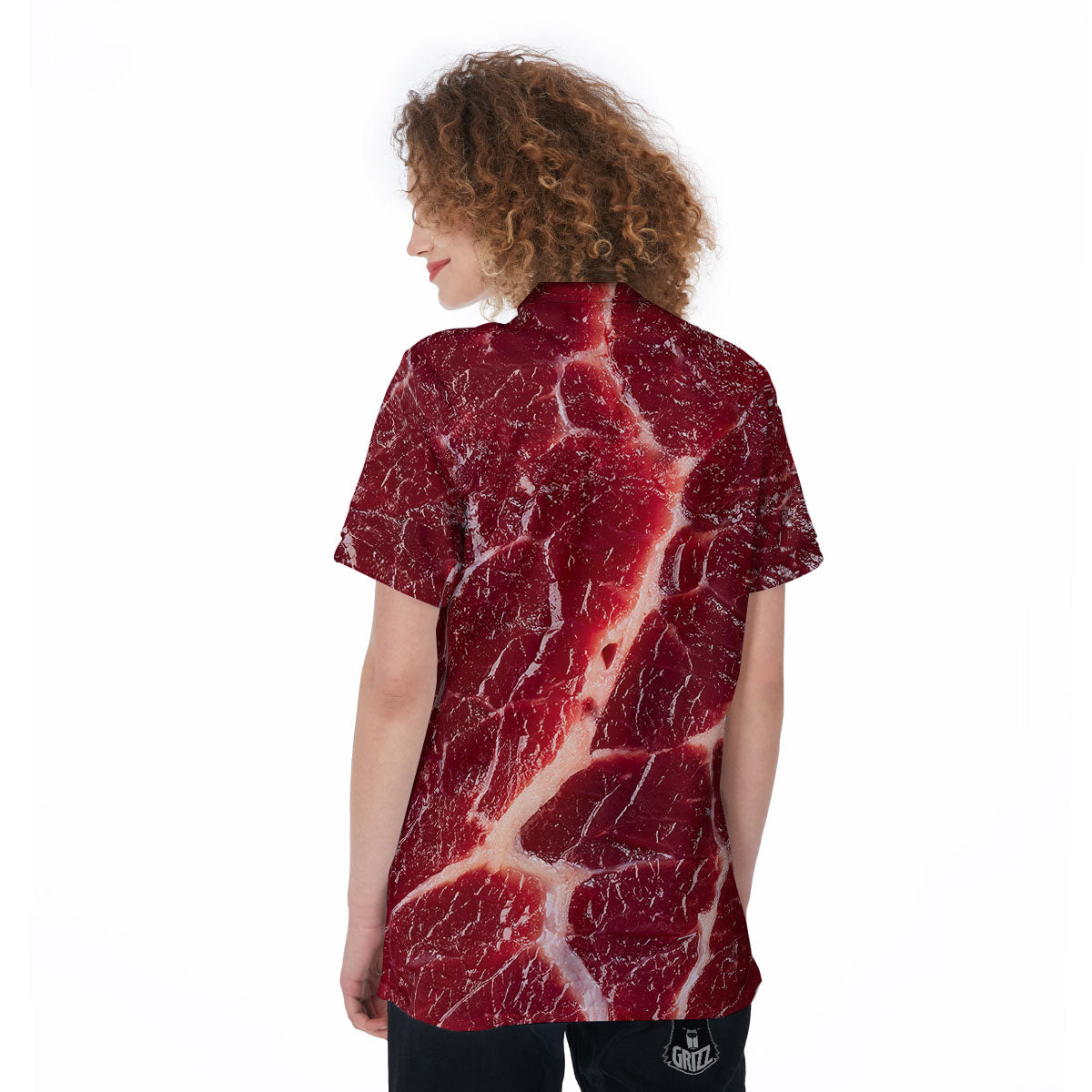 Texture Red Meat Print Women's Golf Shirts-grizzshop