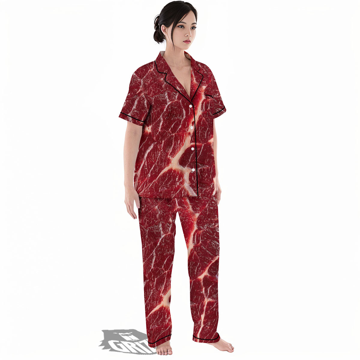Texture Red Meat Print Women's Pajamas Set-grizzshop