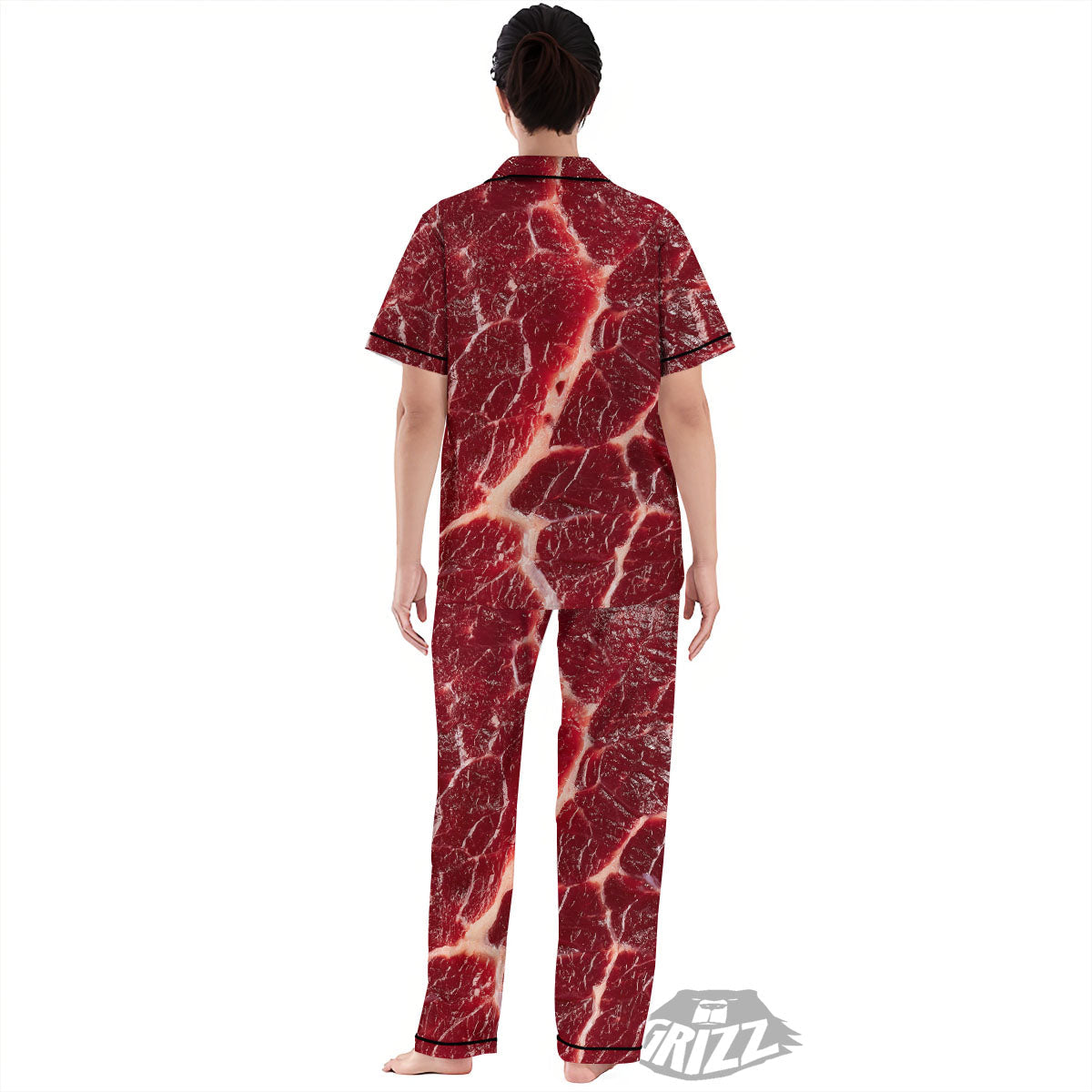 Texture Red Meat Print Women's Pajamas Set-grizzshop