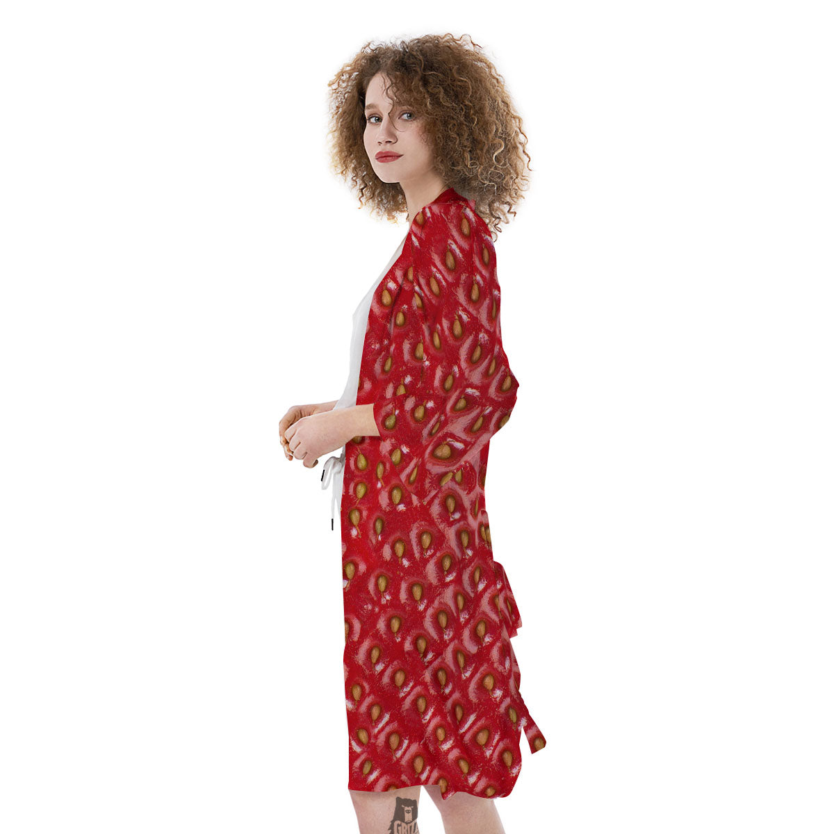 Texture Red Strawberry Print Kimono-grizzshop