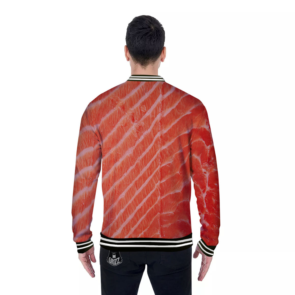Texture Salmon Print Baseball Jacket-grizzshop
