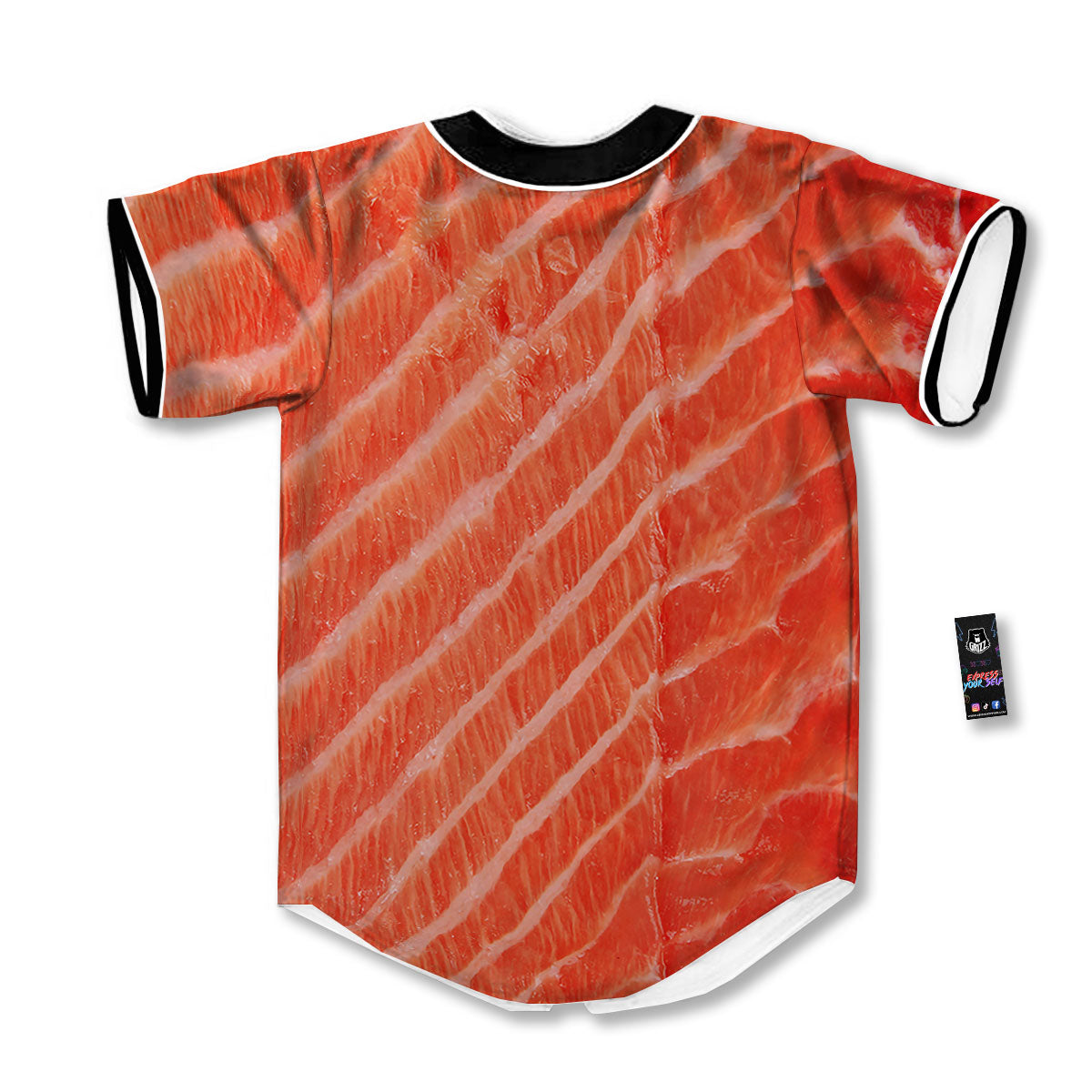 Texture Salmon Print Baseball Jersey-grizzshop