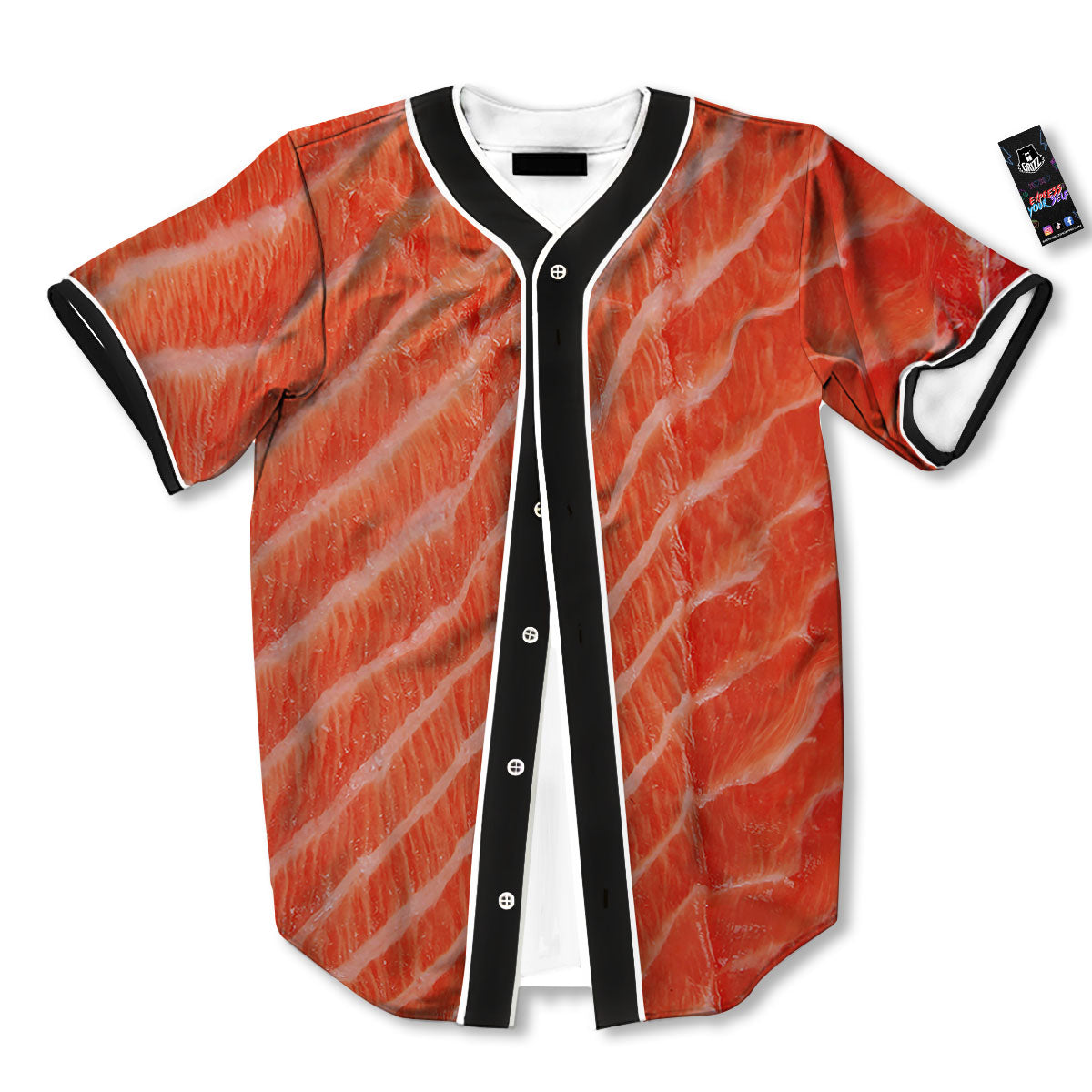 Texture Salmon Print Baseball Jersey-grizzshop