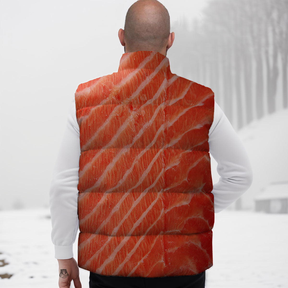 Texture Salmon Print Down Vest-grizzshop