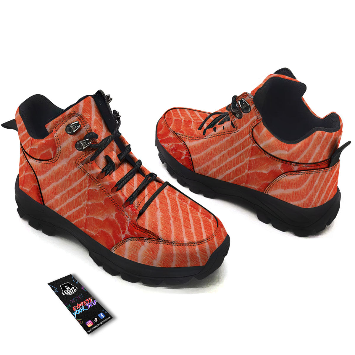 Texture Salmon Print Hiking Shoes-grizzshop