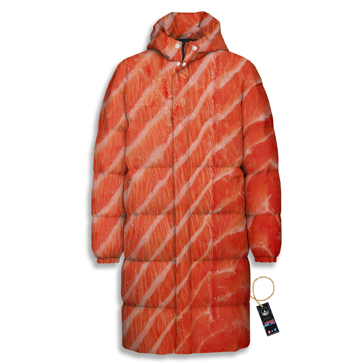 Texture Salmon Print Long Down Jacket-grizzshop