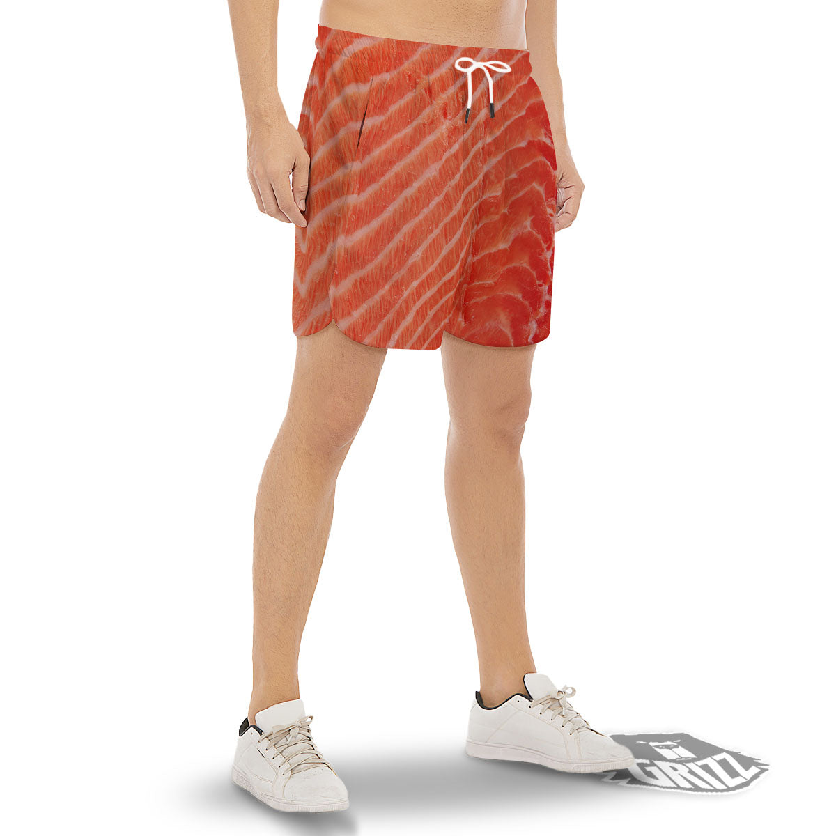 Texture Salmon Print Men's Gym Shorts-grizzshop