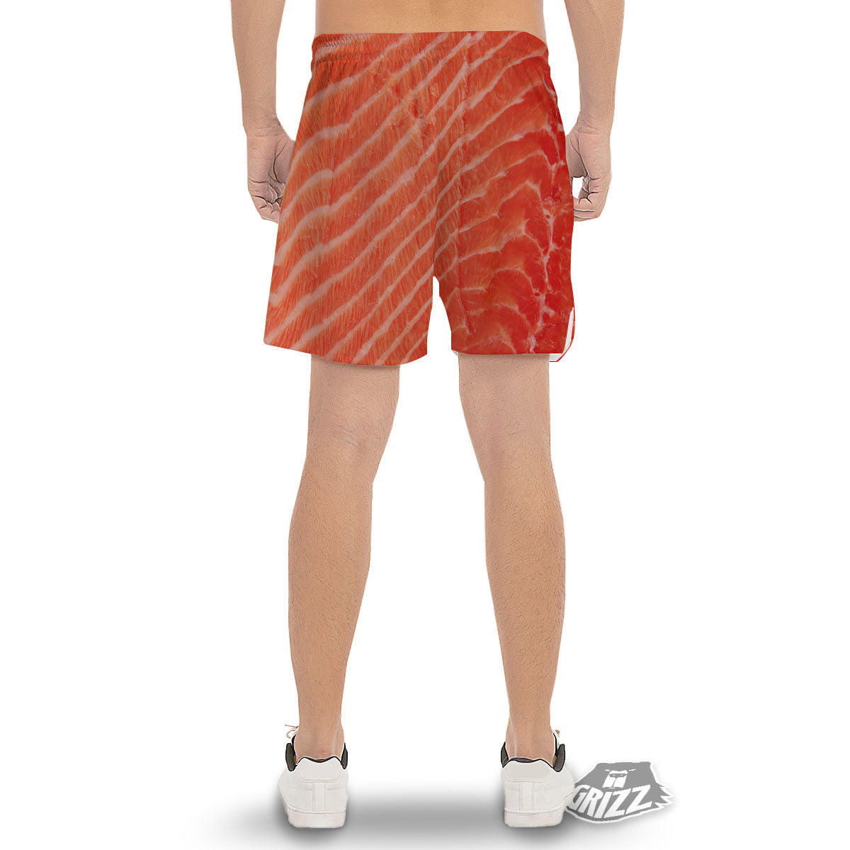 Texture Salmon Print Men's Gym Shorts-grizzshop