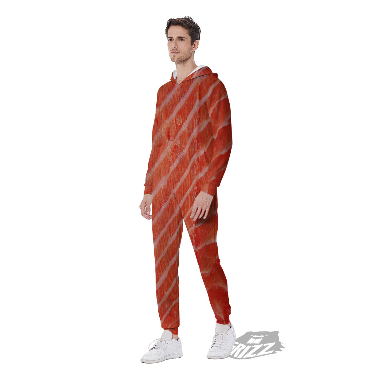 Texture Salmon Print Men's Jumpsuit-grizzshop