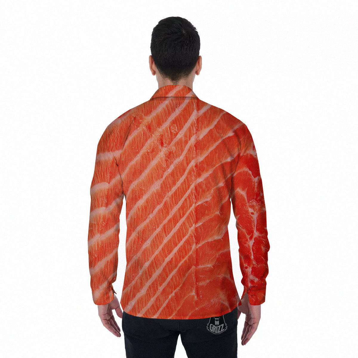 Texture Salmon Print Men's Long Sleeve Shirts-grizzshop