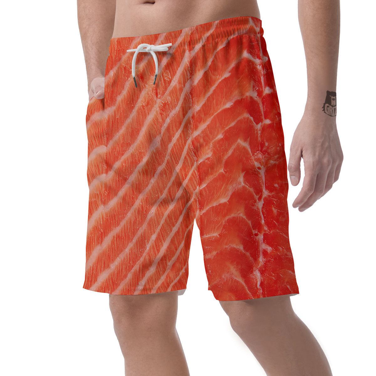 Texture Salmon Print Men's Shorts-grizzshop