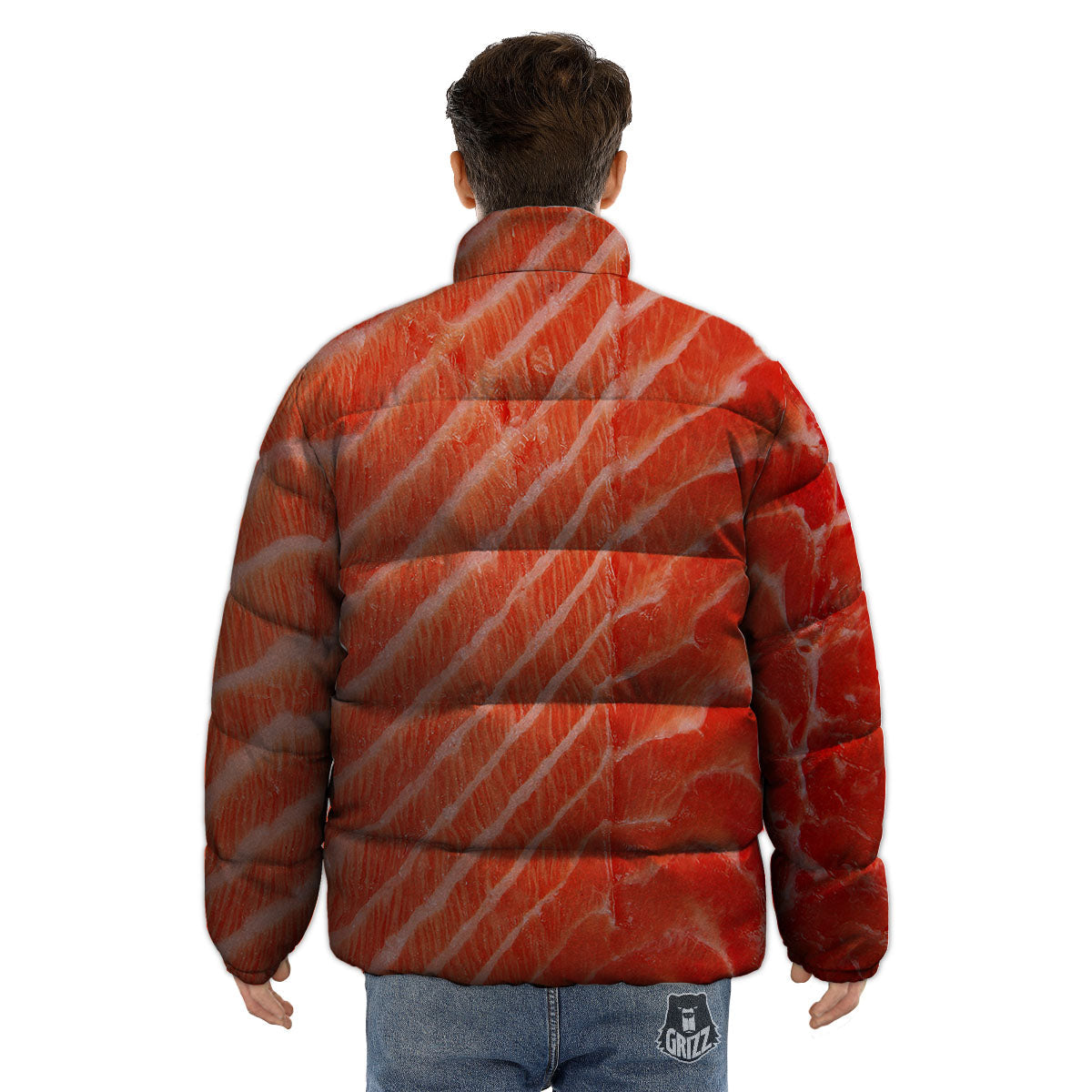 Texture Salmon Print Puffer Jacket-grizzshop