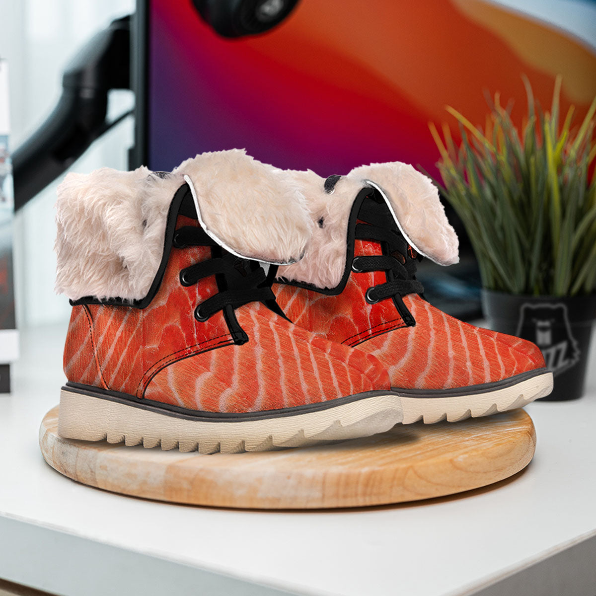Texture Salmon Print Snow Boots-grizzshop