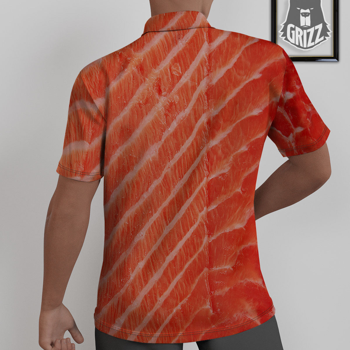 Texture Salmon Print Untucked Shirts-grizzshop