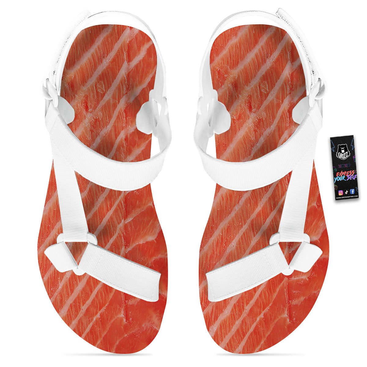 Texture Salmon Print White Open Toe Sandals-grizzshop
