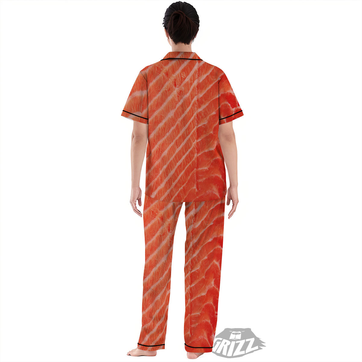 Texture Salmon Print Women's Pajamas Set-grizzshop