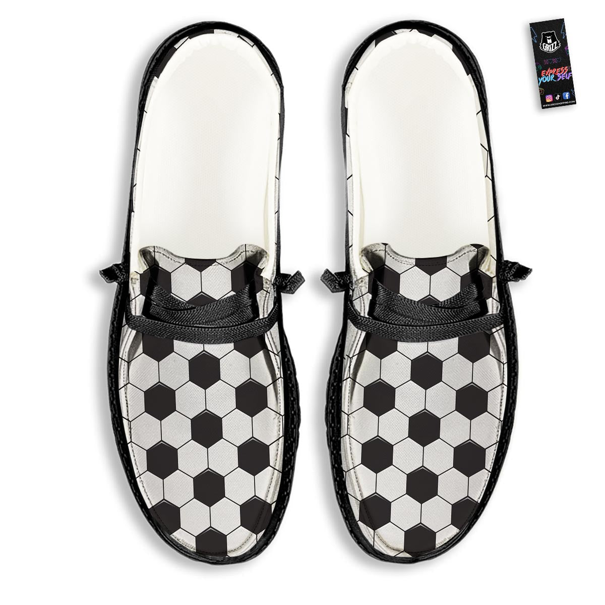 Texture Soccer Ball Print Pattern Black Loafers-grizzshop