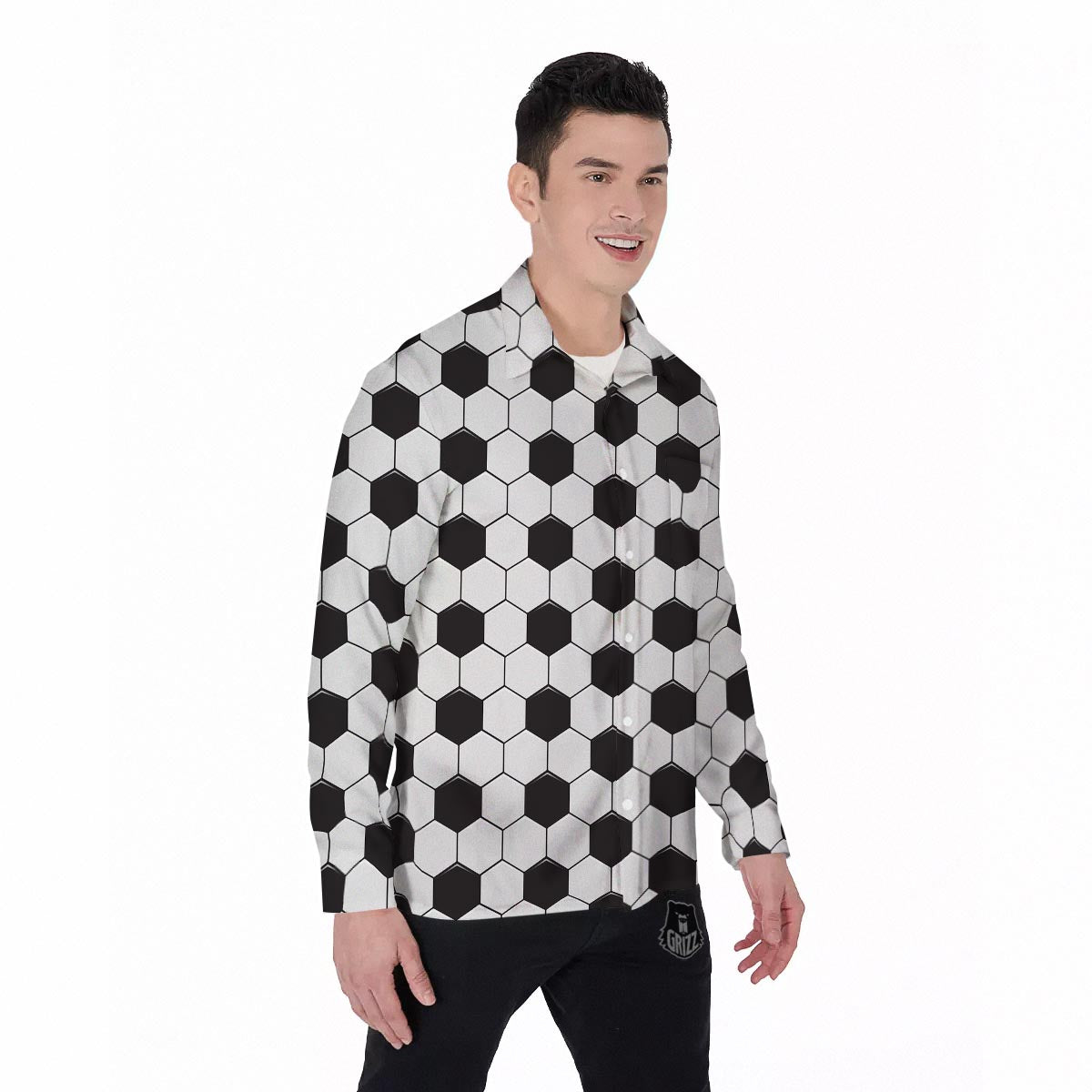 Texture Soccer Ball Print Pattern Men's Long Sleeve Shirts-grizzshop