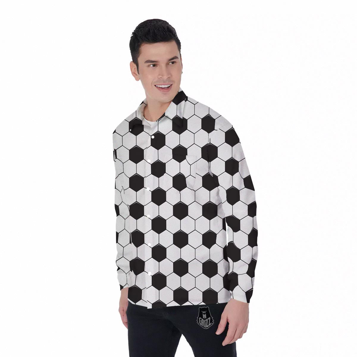 Texture Soccer Ball Print Pattern Men's Long Sleeve Shirts-grizzshop
