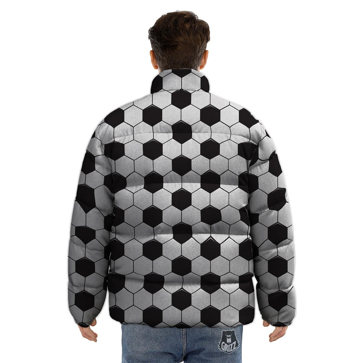 Texture Soccer Ball Print Pattern Puffer Jacket-grizzshop