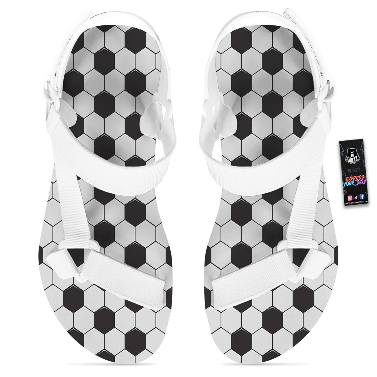 Texture Soccer Ball Print Pattern White Open Toe Sandals-grizzshop