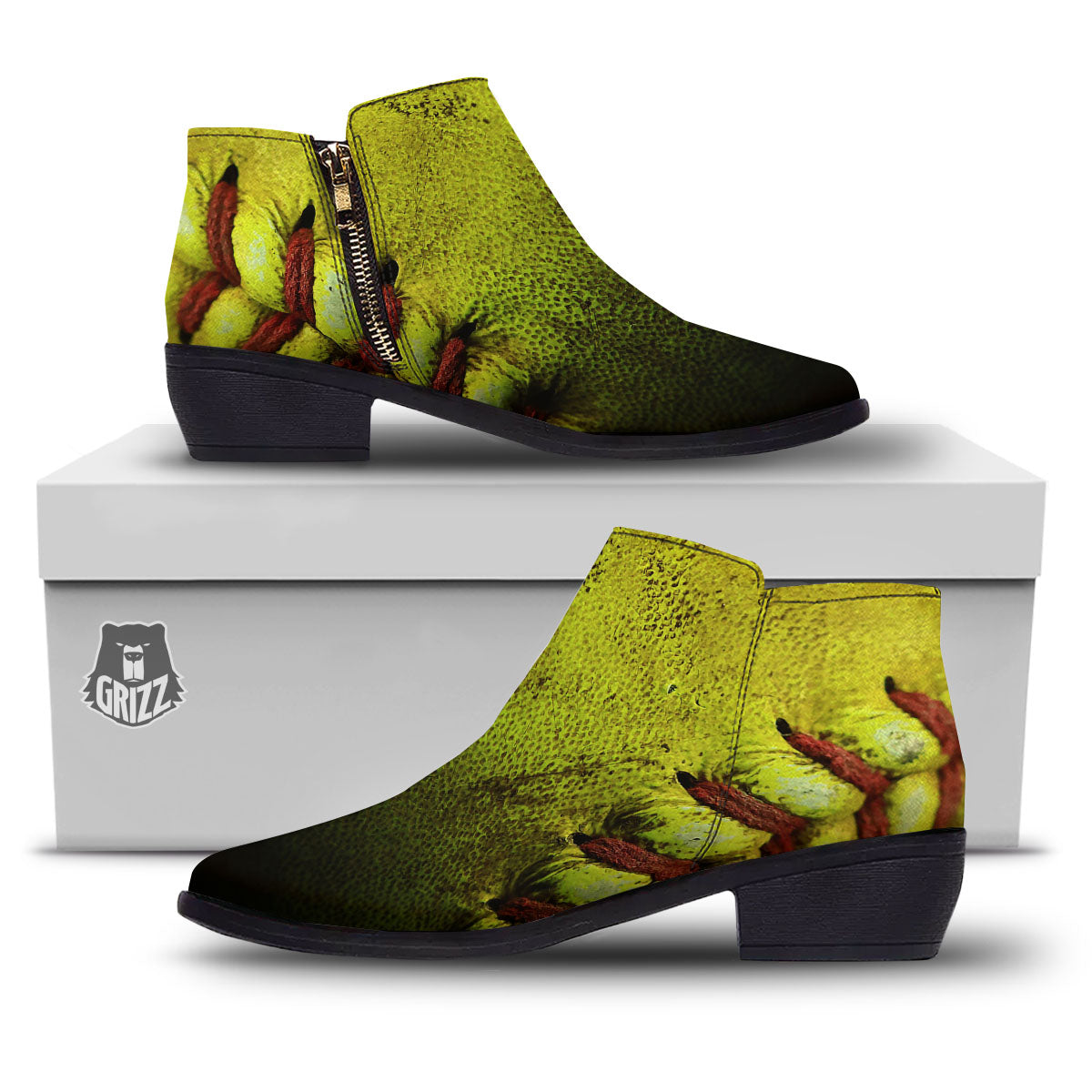Texture Softball Ball Print Ankle Boots-grizzshop