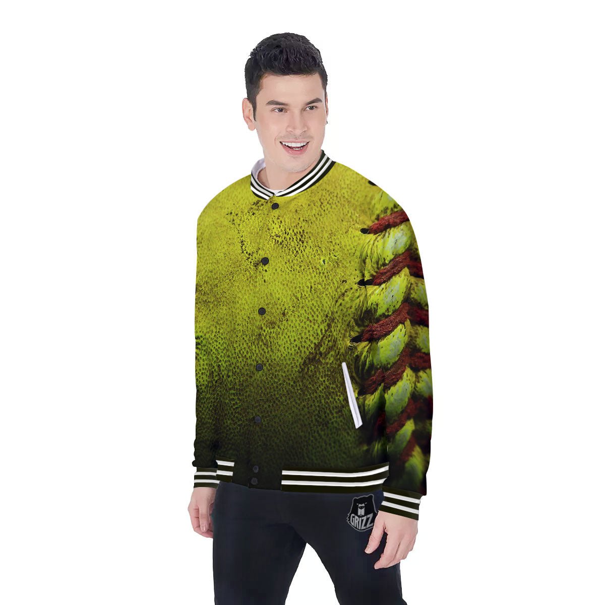 Texture Softball Ball Print Baseball Jacket-grizzshop