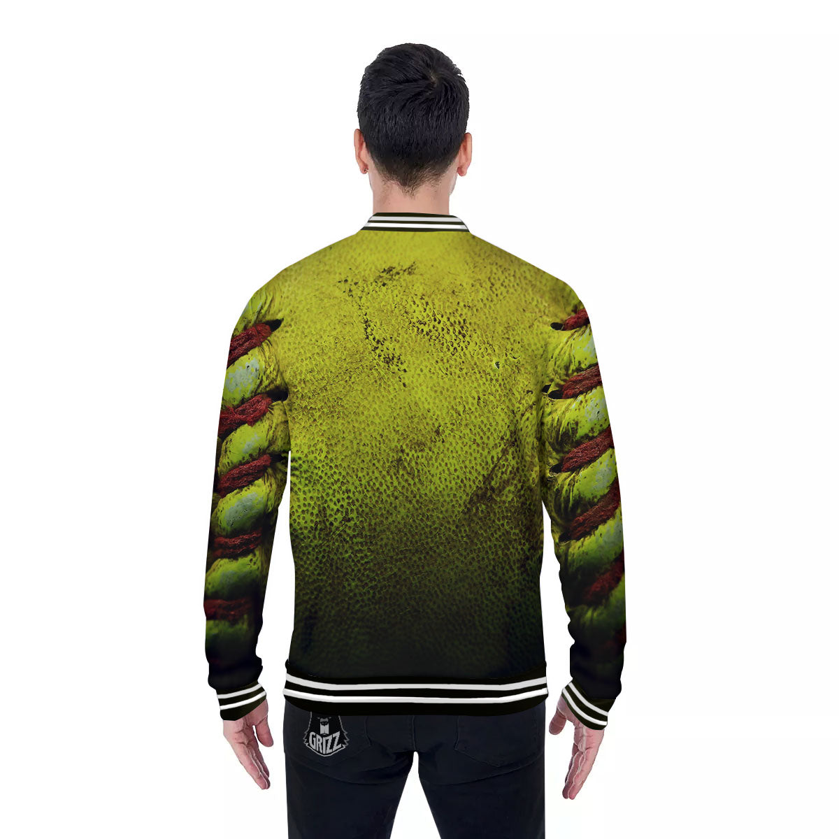 Texture Softball Ball Print Baseball Jacket-grizzshop