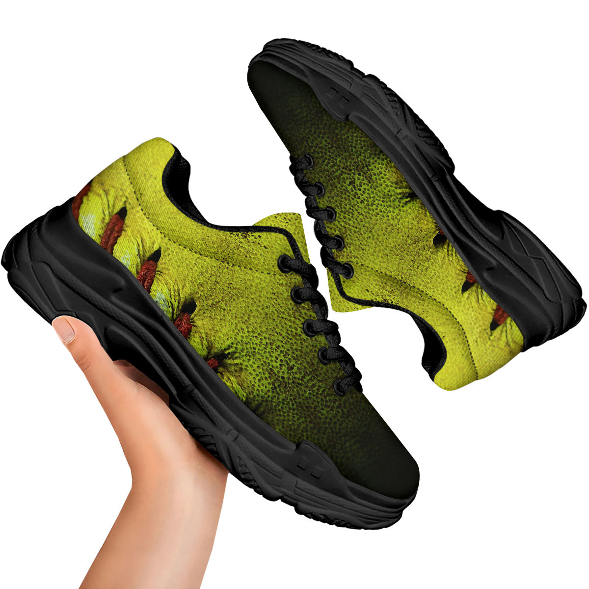 Texture Softball Ball Print Black Chunky Shoes-grizzshop