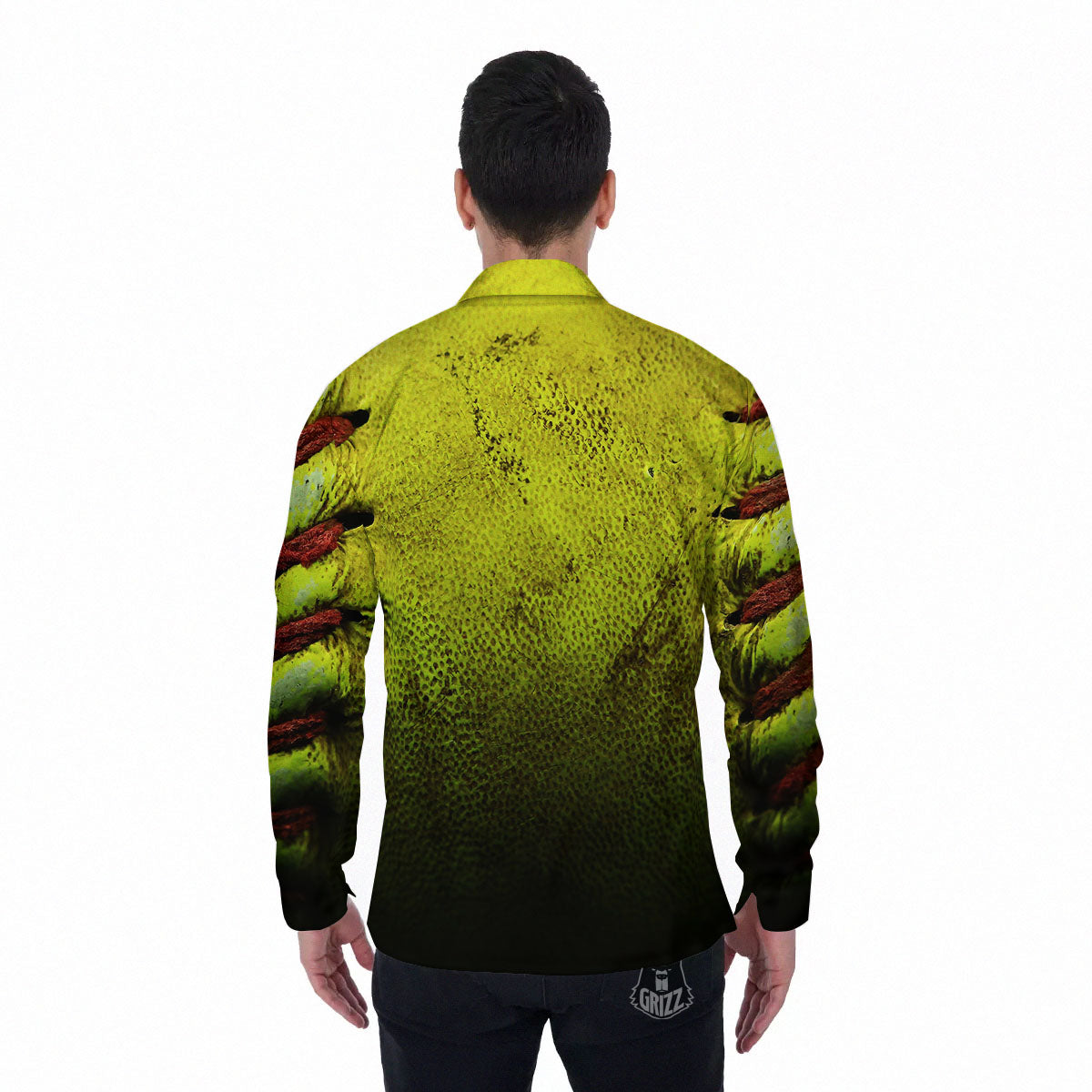Texture Softball Ball Print Men's Long Sleeve Shirts-grizzshop