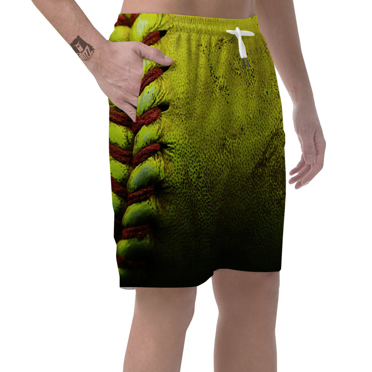 Texture Softball Ball Print Men's Shorts-grizzshop