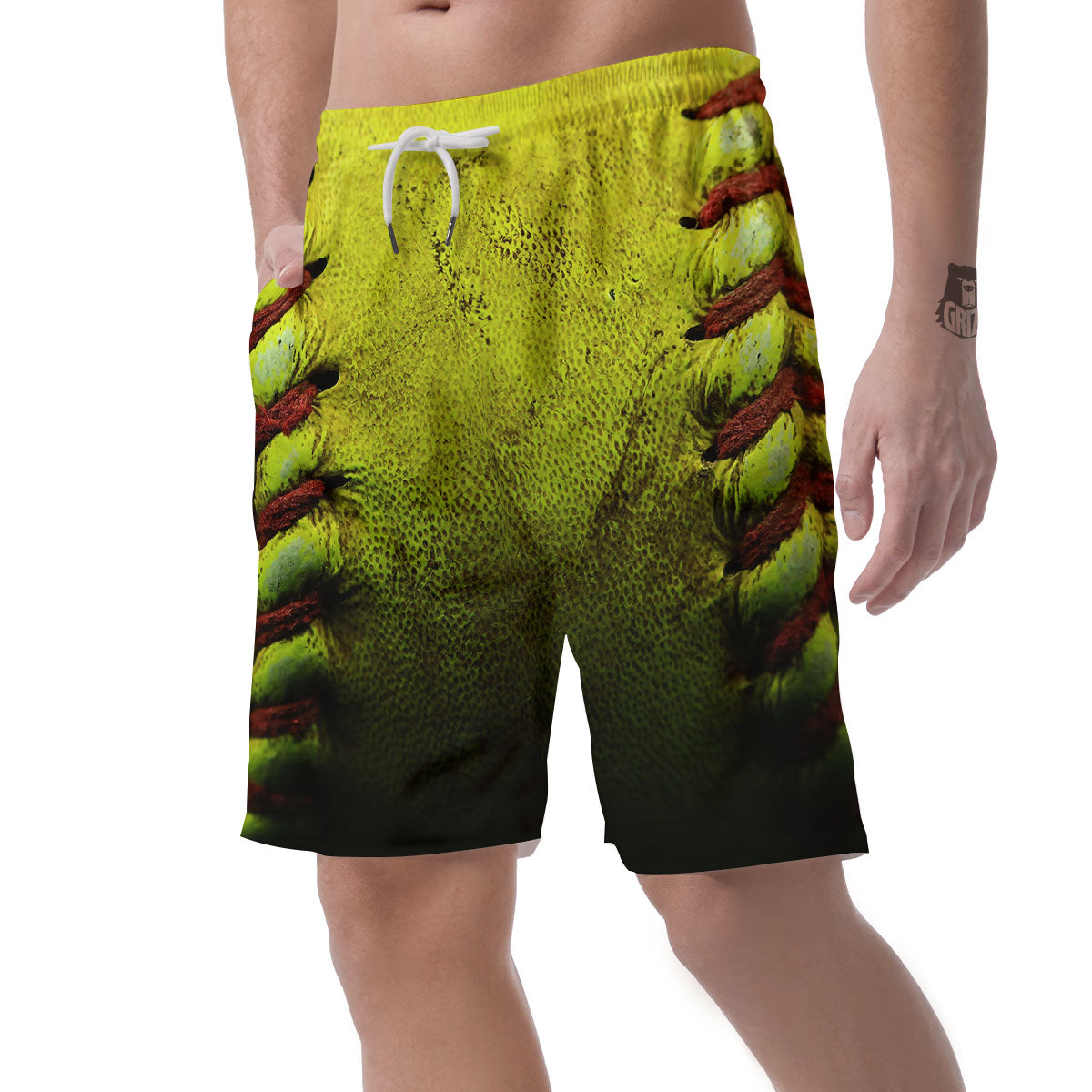 Texture Softball Ball Print Men's Shorts-grizzshop