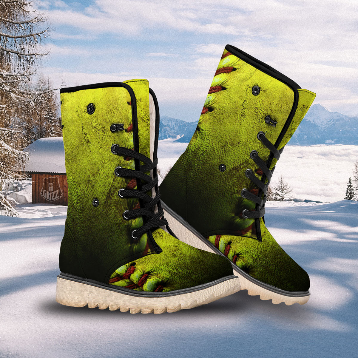 Texture Softball Ball Print Snow Boots-grizzshop