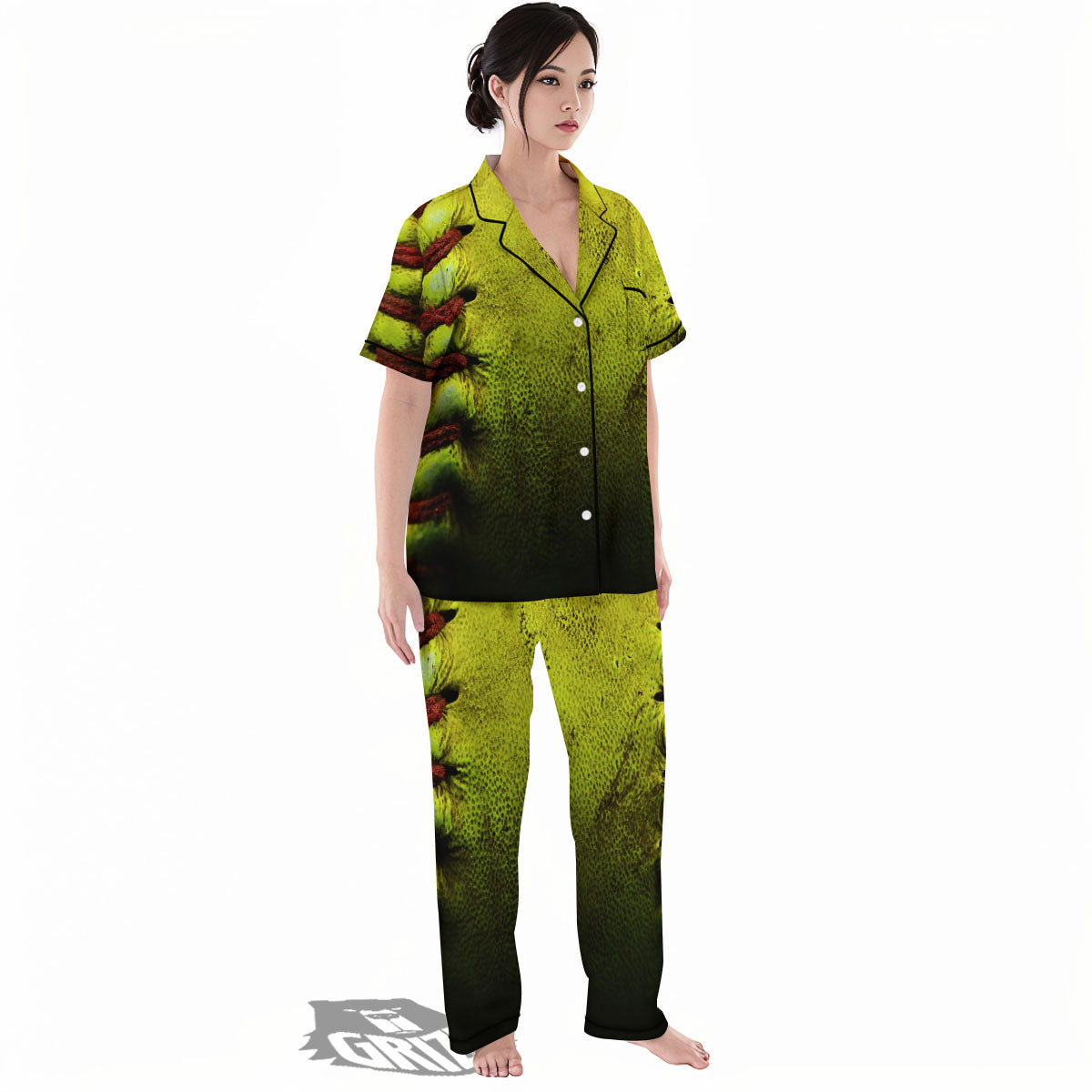 Texture Softball Ball Print Women's Pajamas Set-grizzshop
