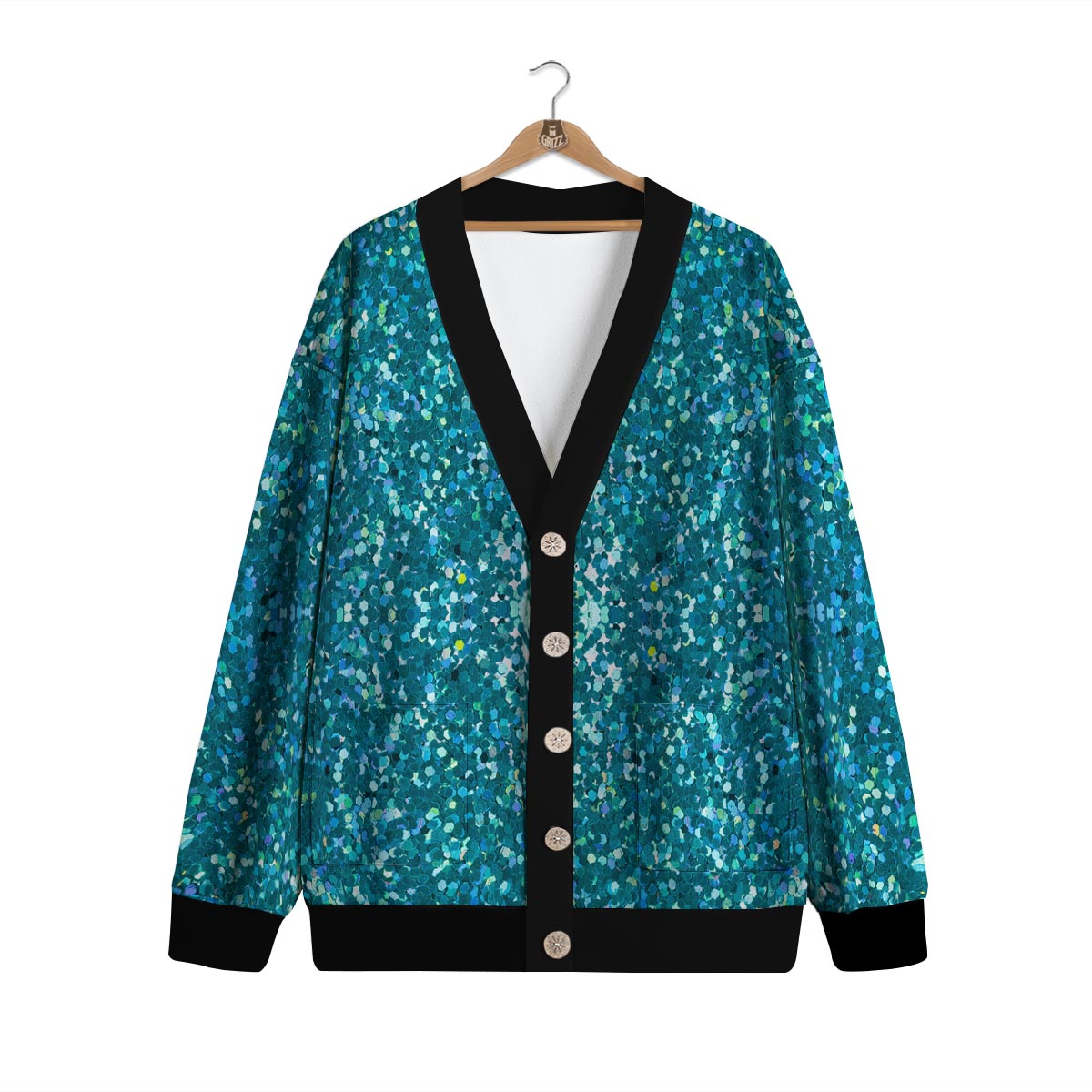 Texture Teal Glitter Print Pattern Cardigan-grizzshop