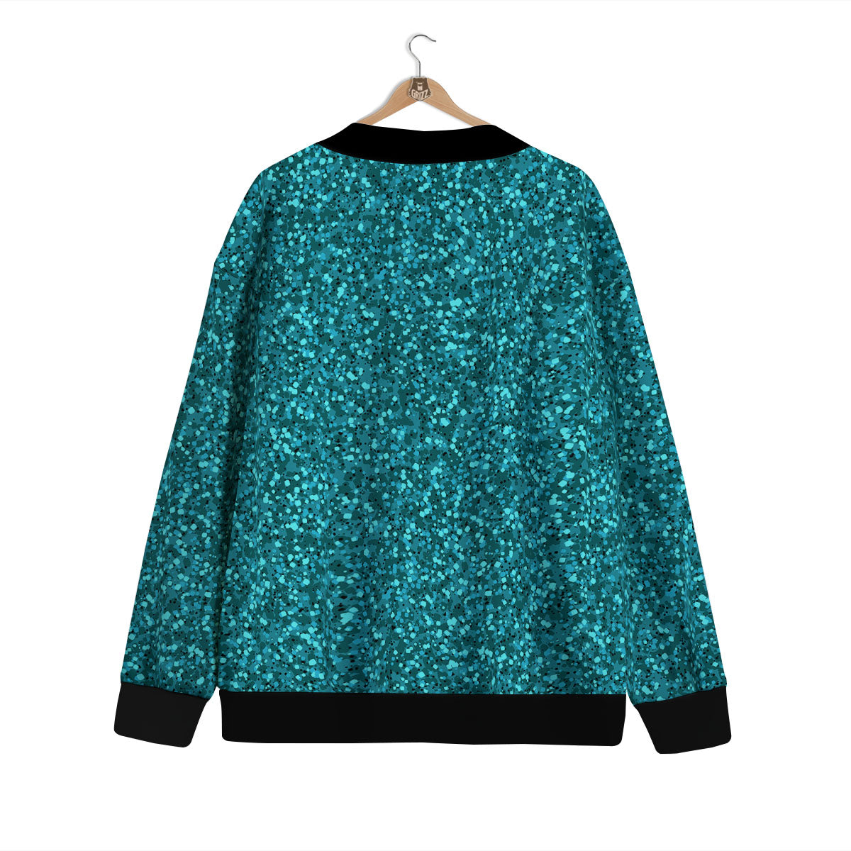 Texture Turquoise Glitter Print Pattern Cardigan-grizzshop