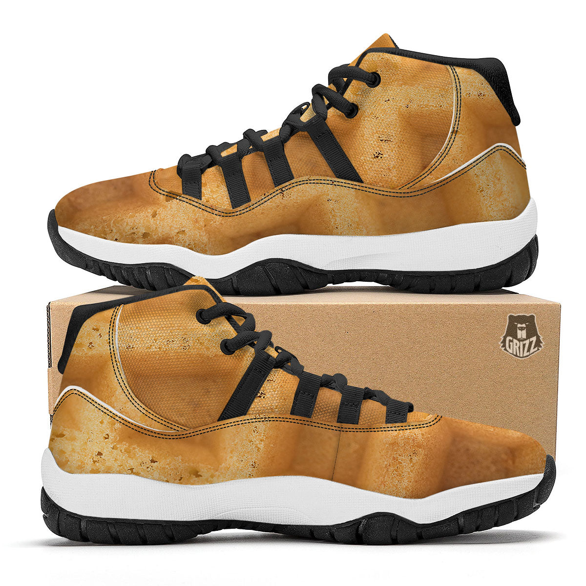 Texture Waffle Print Black Bball Shoes-grizzshop