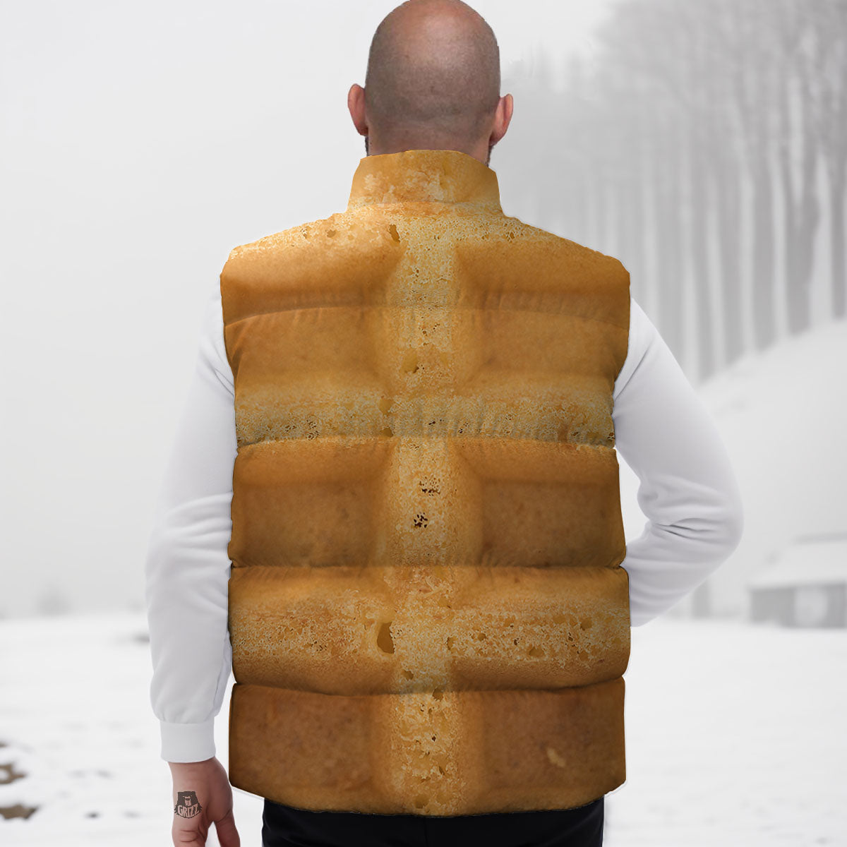 Texture Waffle Print Down Vest-grizzshop