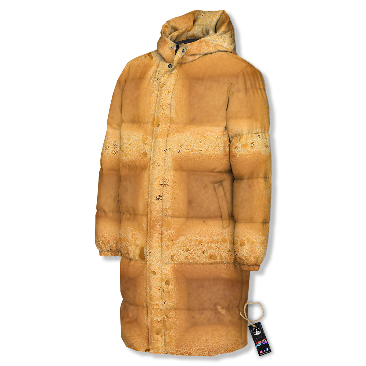 Texture Waffle Print Long Down Jacket-grizzshop