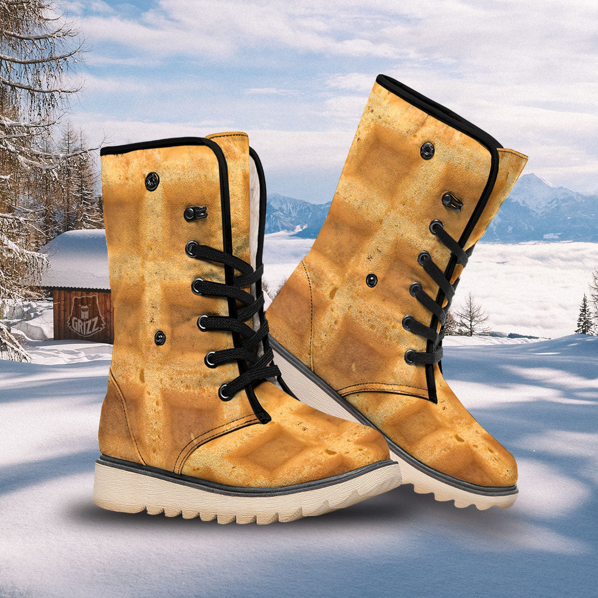 Texture Waffle Print Snow Boots-grizzshop