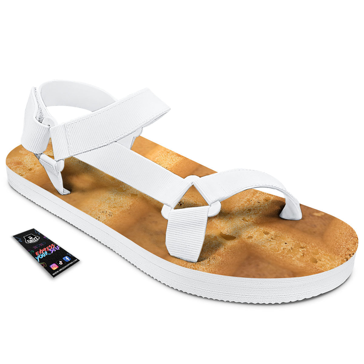 Texture Waffle Print White Open Toe Sandals-grizzshop