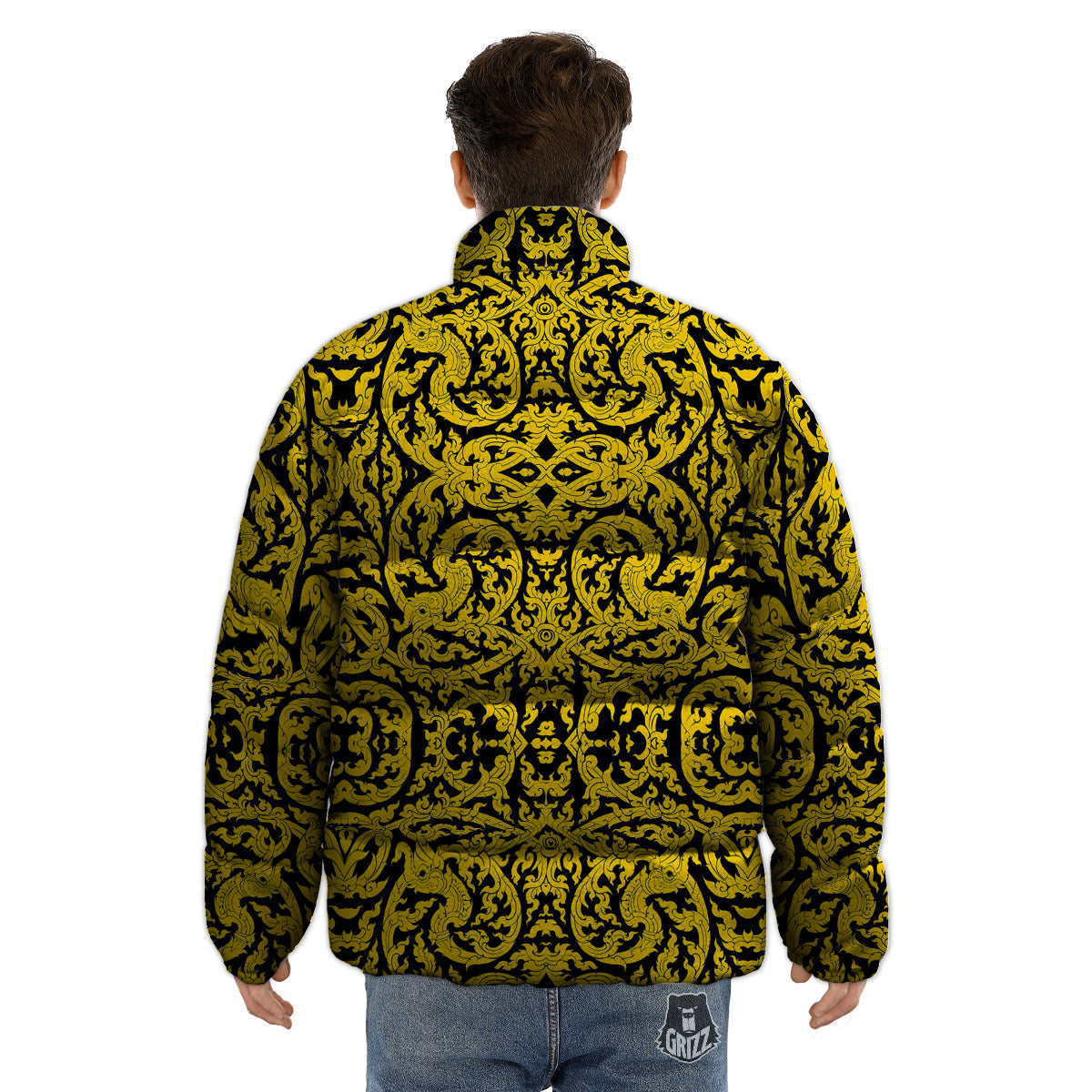 Thai Art Old Style Print Pattern Puffer Jacket-grizzshop