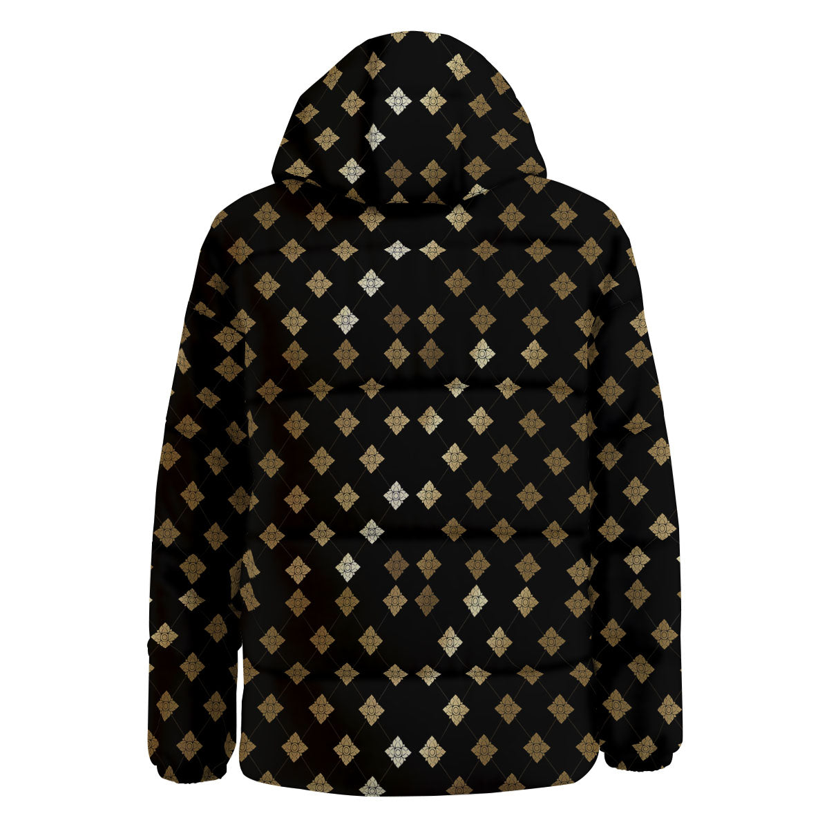 Thai Black And Gold Print Pattern Down Jacket-grizzshop