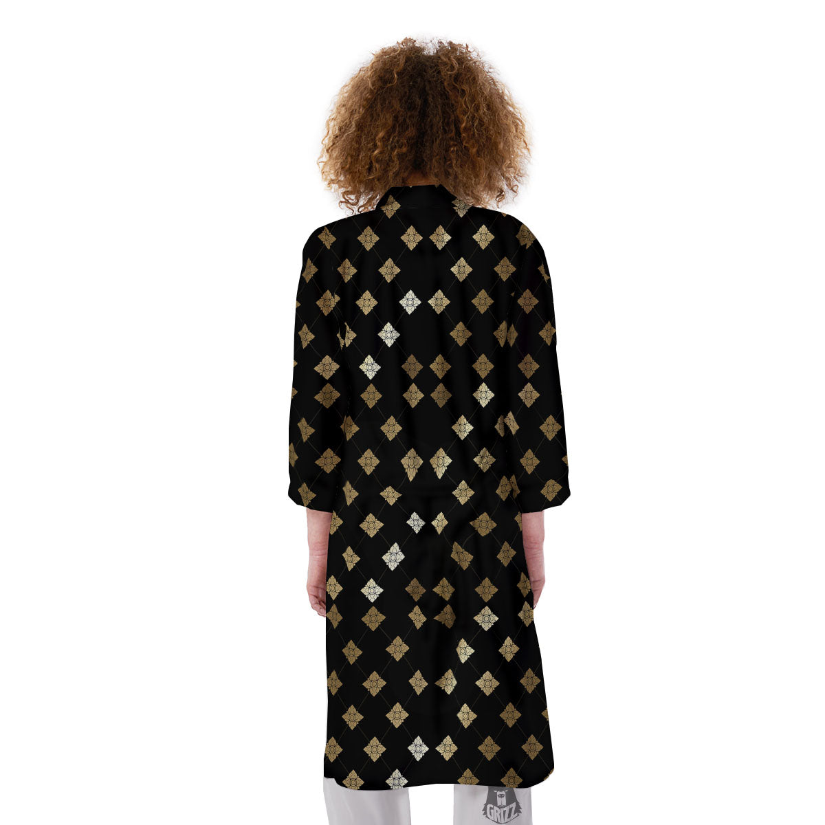 Thai Black And Gold Print Pattern Kimono-grizzshop