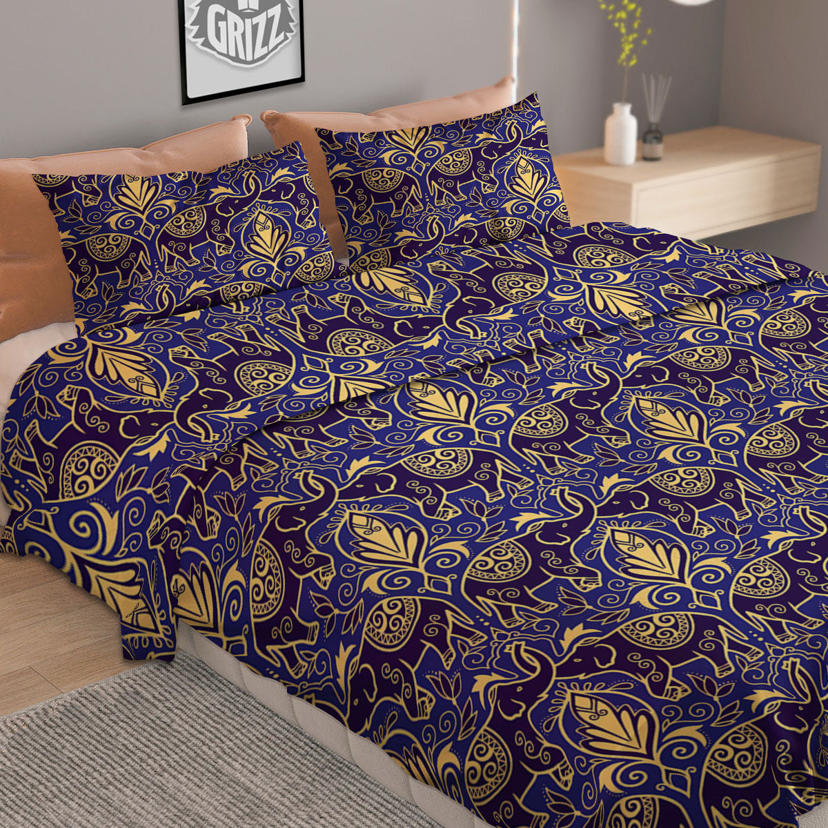Thai Ethnic Elephant Print Pattern Duvet Cover Bedding Set