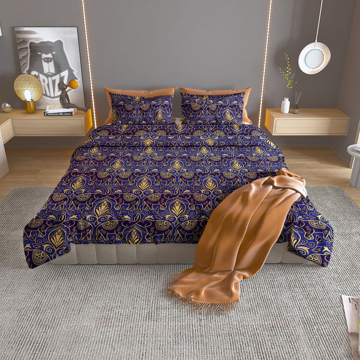 Thai Ethnic Elephant Print Pattern Duvet Cover Bedding Set