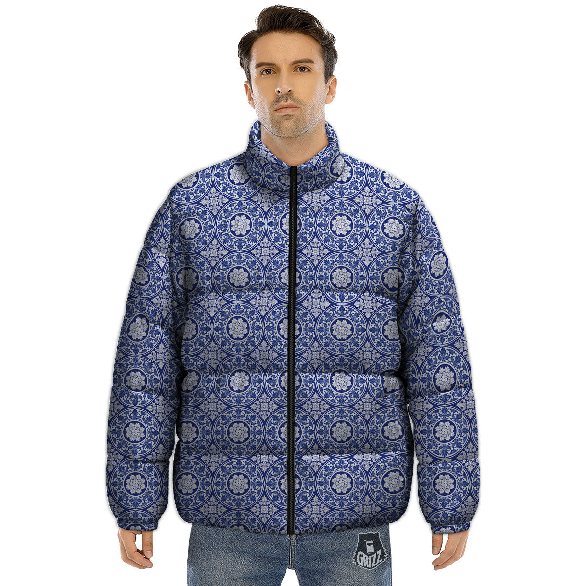 Thai Ethnic Print Pattern Puffer Jacket-grizzshop